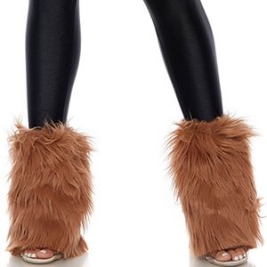 Brown Furry Ankle Legwarmers Fuzzy Boot Covers
